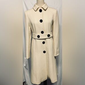 The Limited 100% Wool Coat Cream Color Snap Button Down Belted Coat Size S